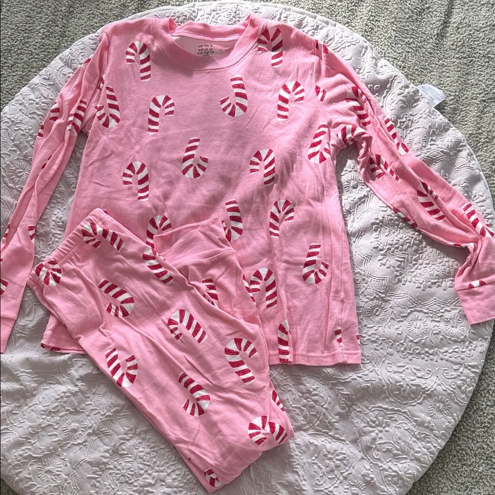 Carter's Women’s Pink Candy Cane Pajama  Long-Sleeve 2-Piece Pajamas - Pink XS - Picture 2 of 10